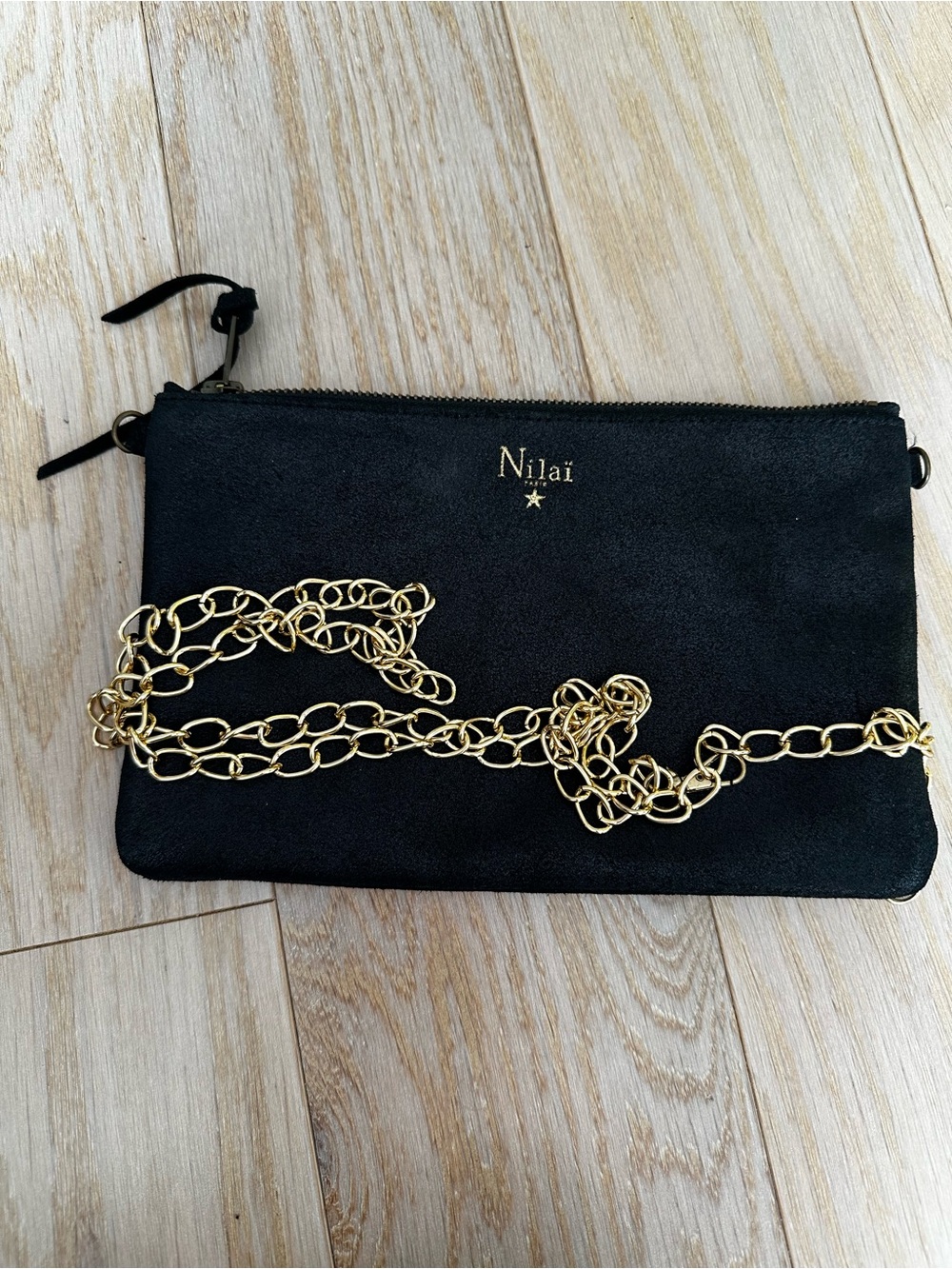 Black Clutch with Gold Chain Strap